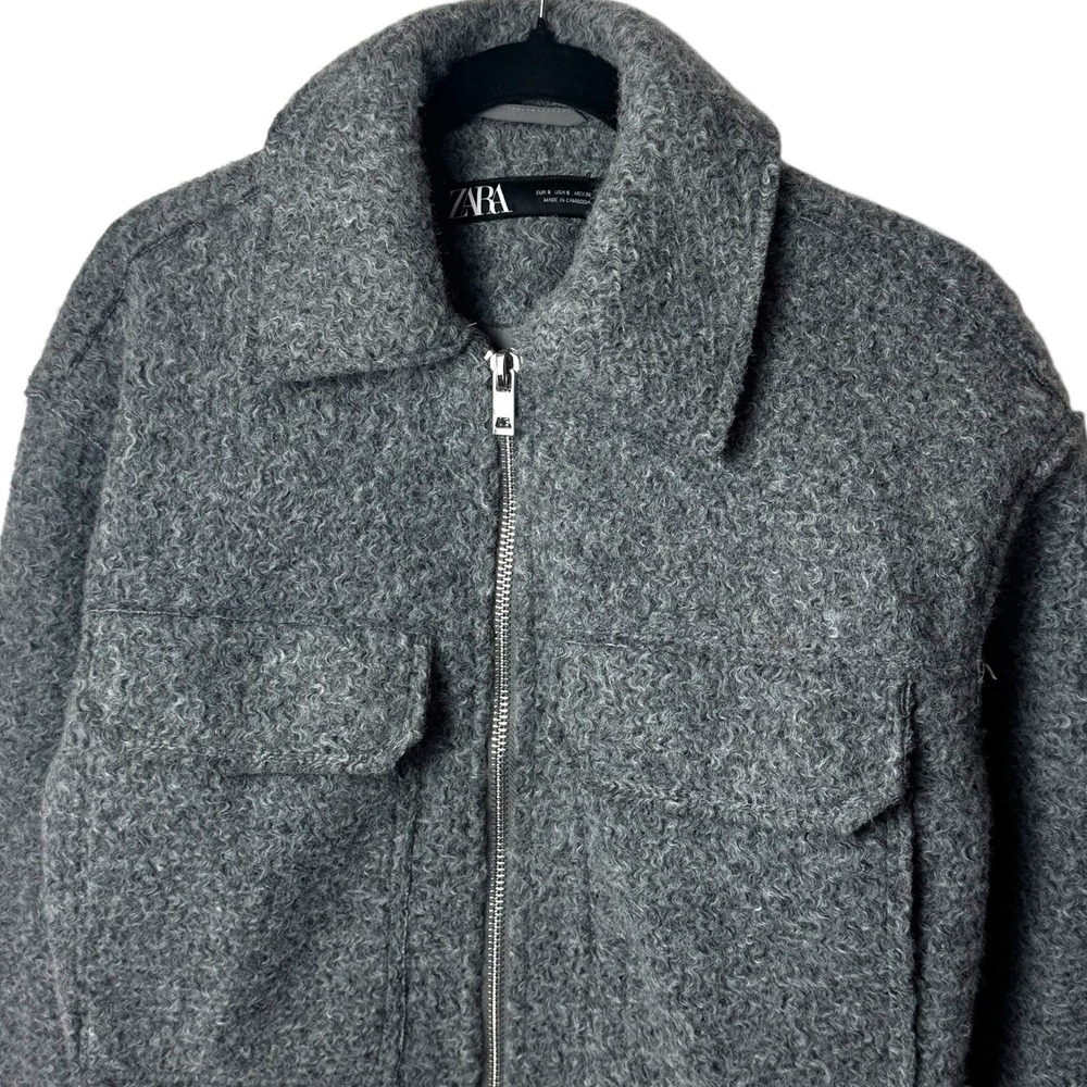 Zara Boucle Cropped Winter Jacket Gray Quiet Luxury Capsule Old Money S - Picture 3 of 10